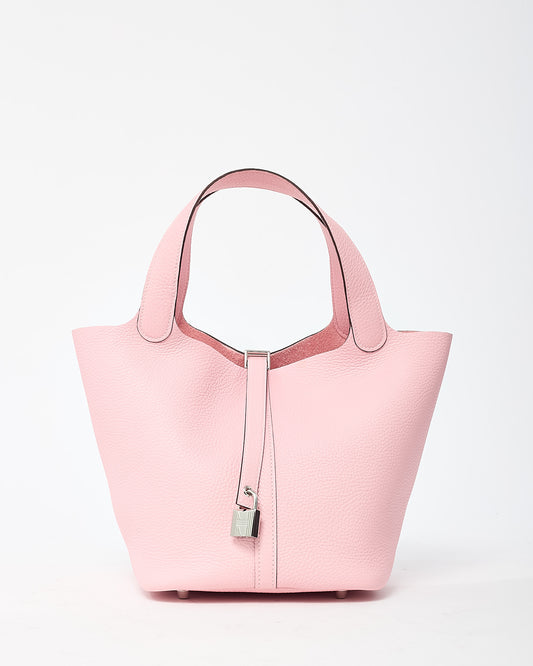 Hermès Pink Rose Sakura Clemence Leather Picotin 22 PHW