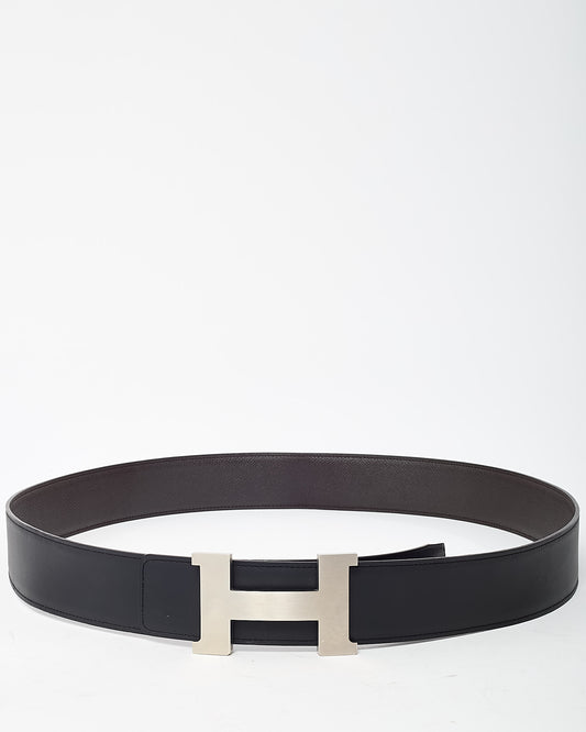 Hermès Men's Brown Togo and Black Box Leather Reversible 38mm SHW Constance H Belt - 115