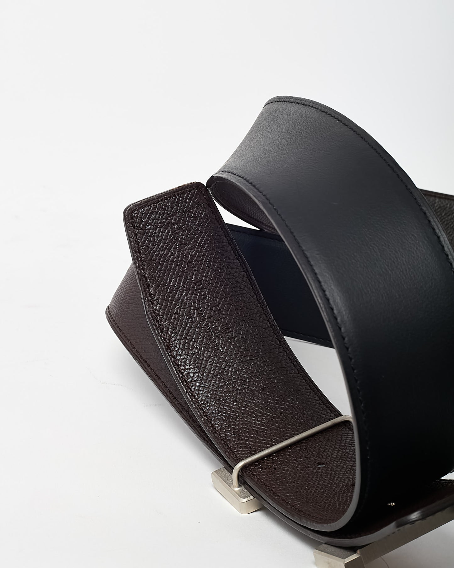 Hermès Men's Brown Togo and Black Box Leather Reversible 38mm SHW Constance H Belt - 115
