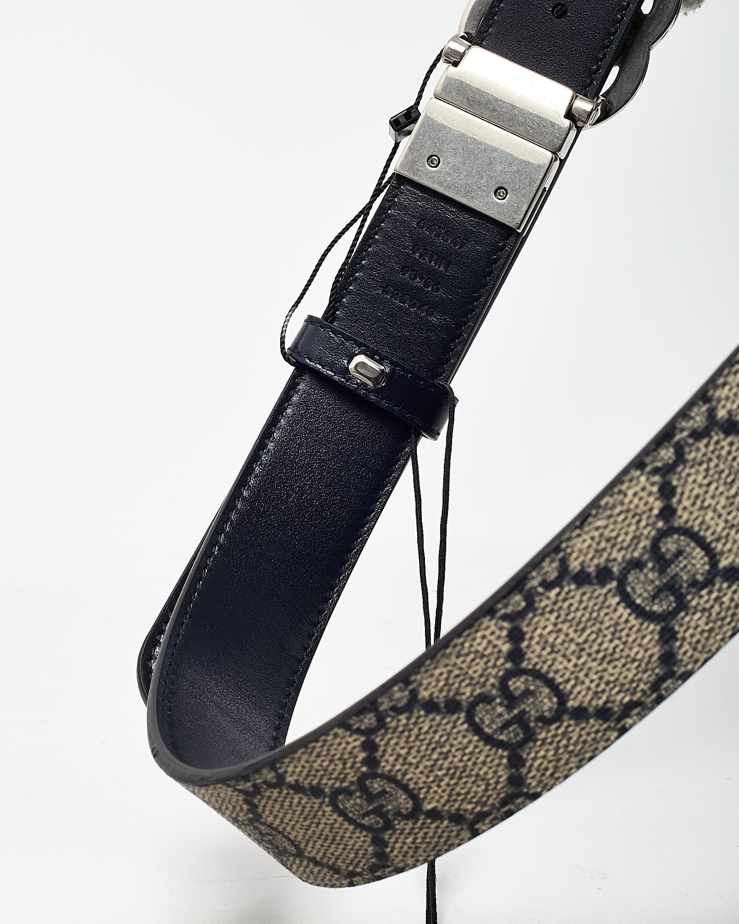 Gucci Beige/Navy GG Supreme Canvas & Navy Plutone Leather SHW Double G Reversible Belt - 90/36