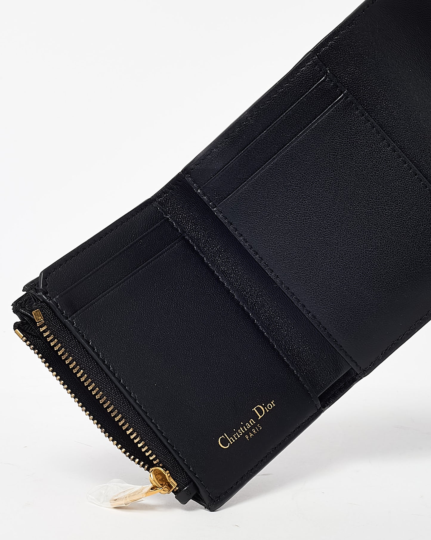 Dior Black Goatskin Leather Saddle Lotus Wallet GHW