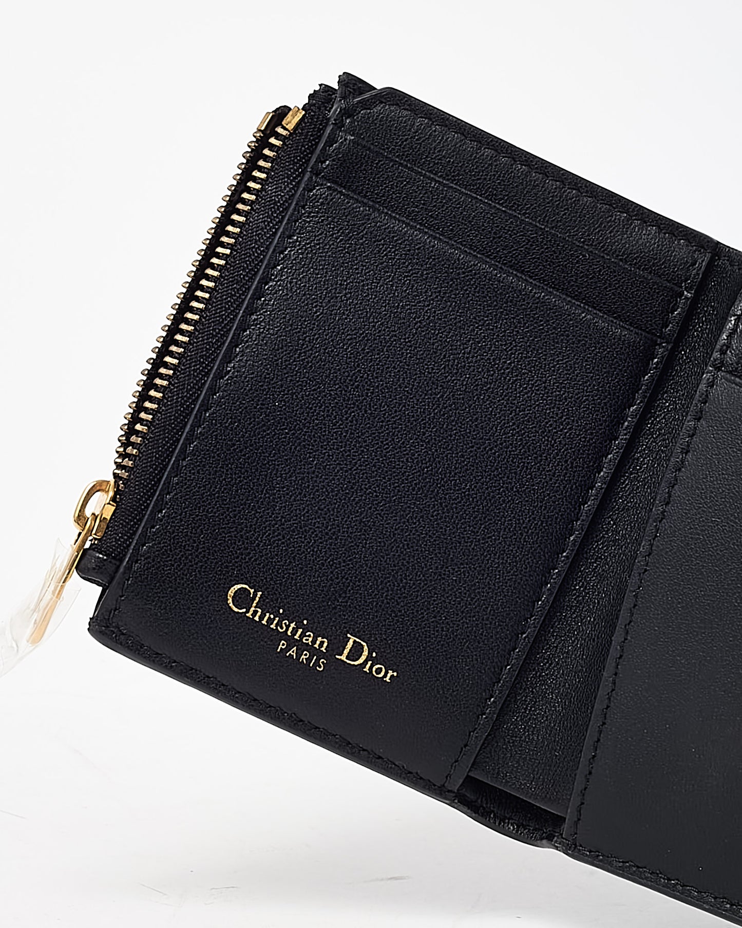Dior Black Goatskin Leather Saddle Lotus Wallet GHW