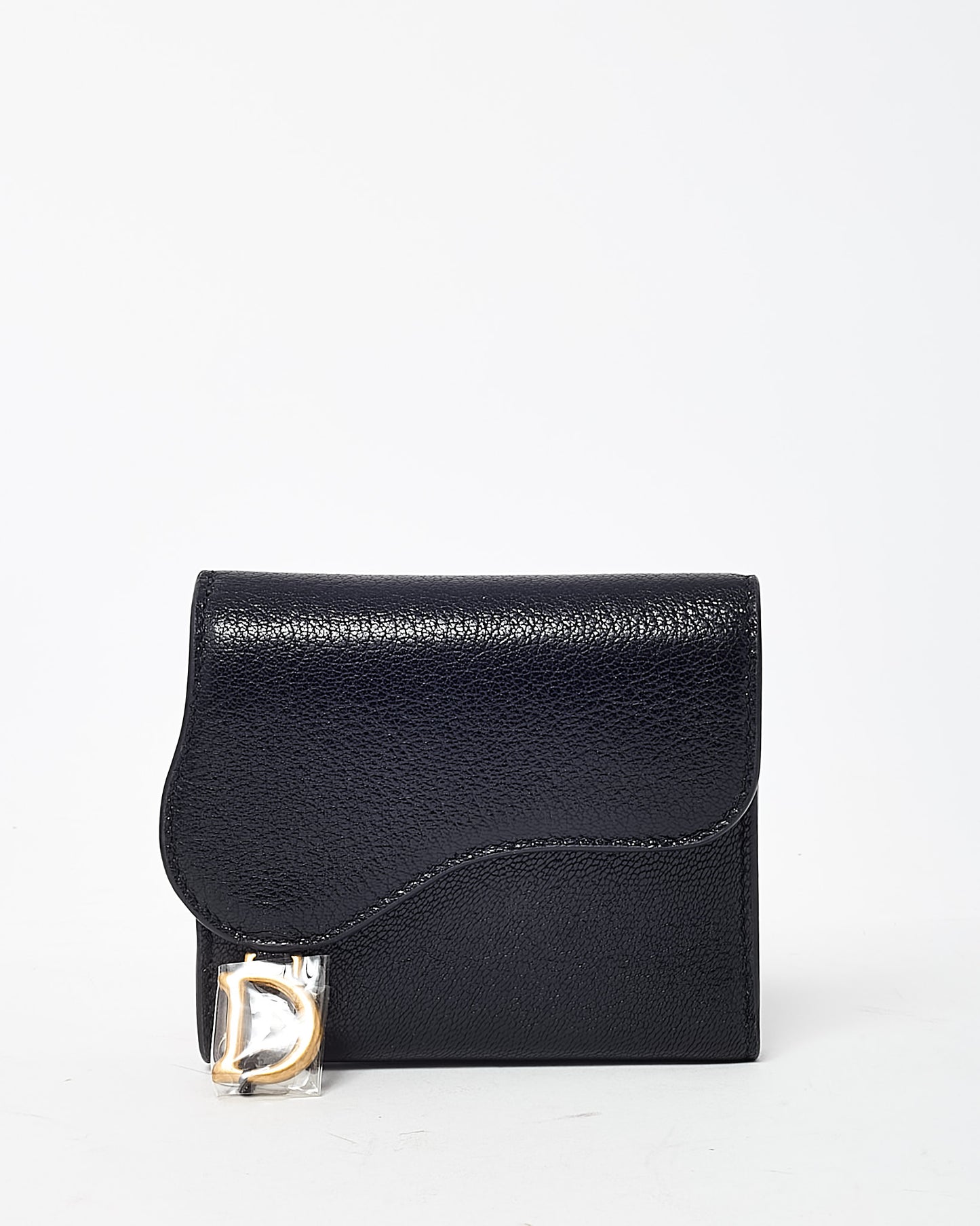 Dior Black Goatskin Leather Saddle Lotus Wallet GHW