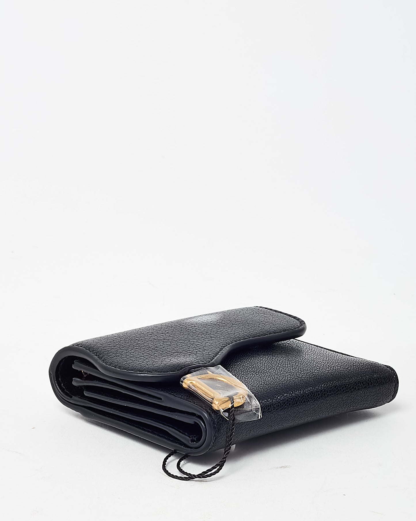 Dior Black Goatskin Leather Saddle Lotus Wallet GHW