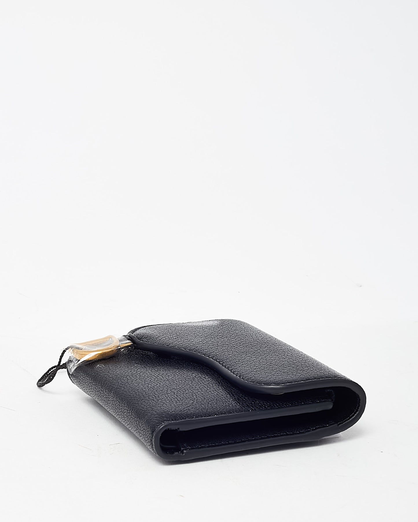 Dior Black Goatskin Leather Saddle Lotus Wallet GHW