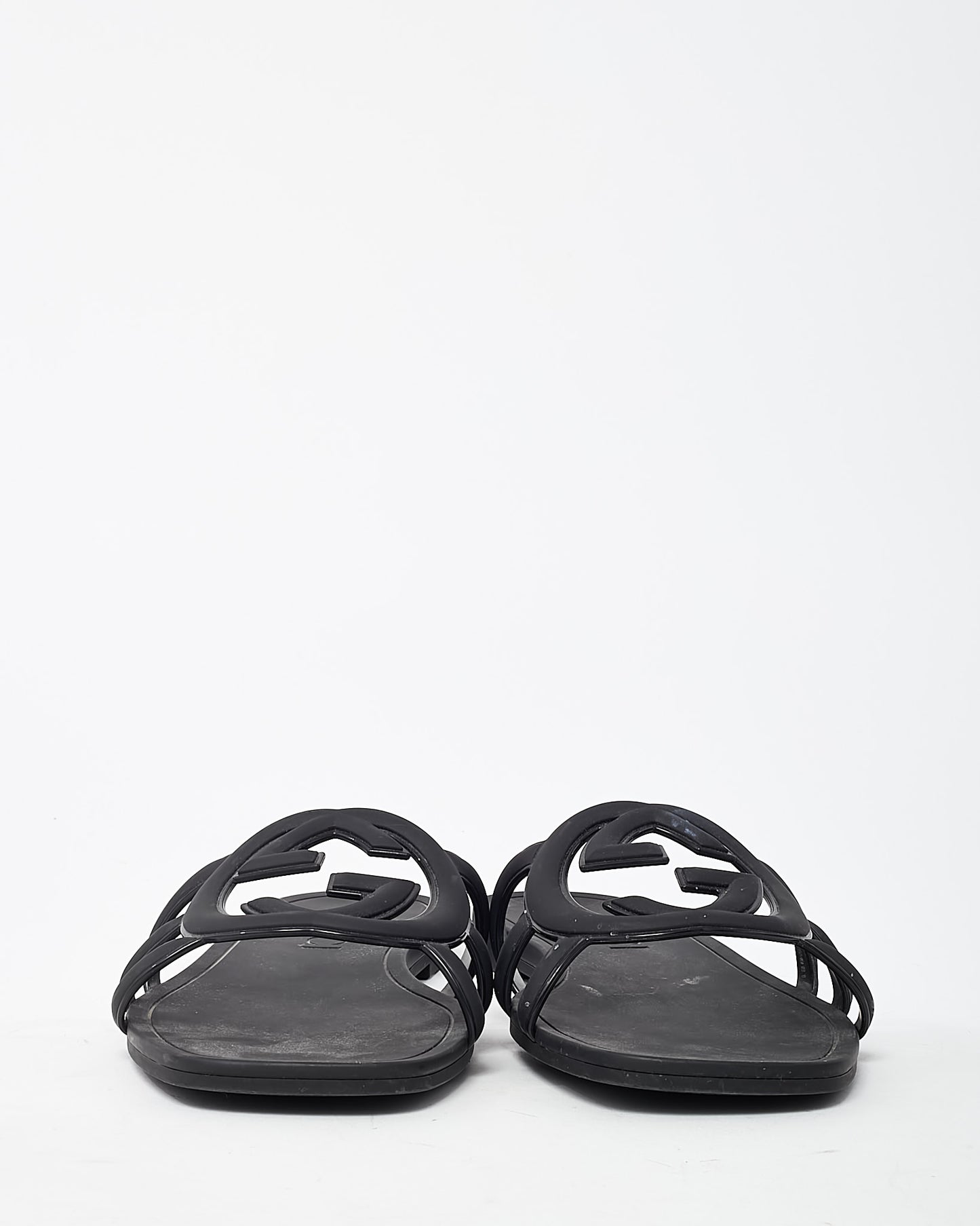 Gucci Black Rubber Interlocking G Slide Sandals - 41