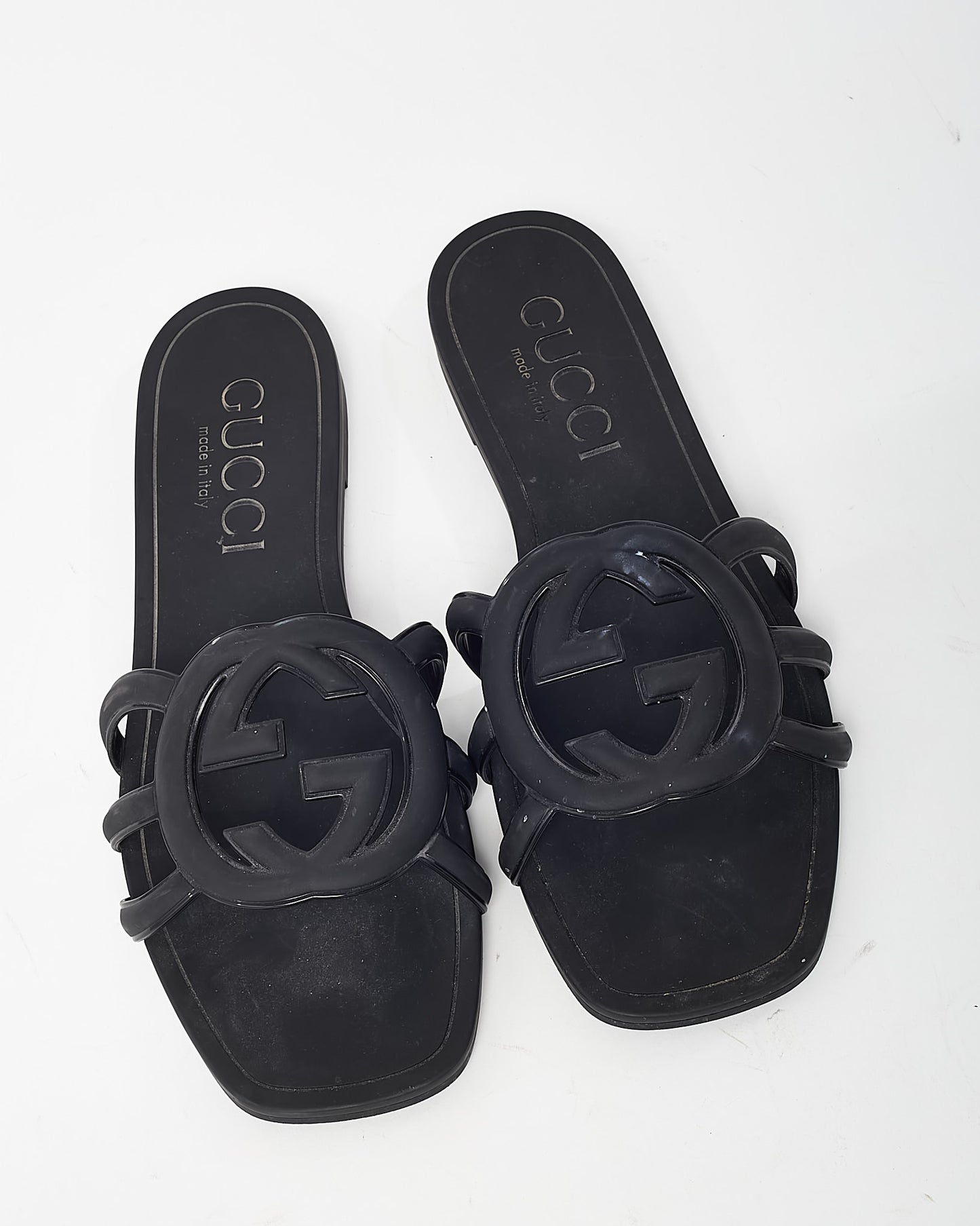 Gucci Black Rubber Interlocking G Slide Sandals - 41