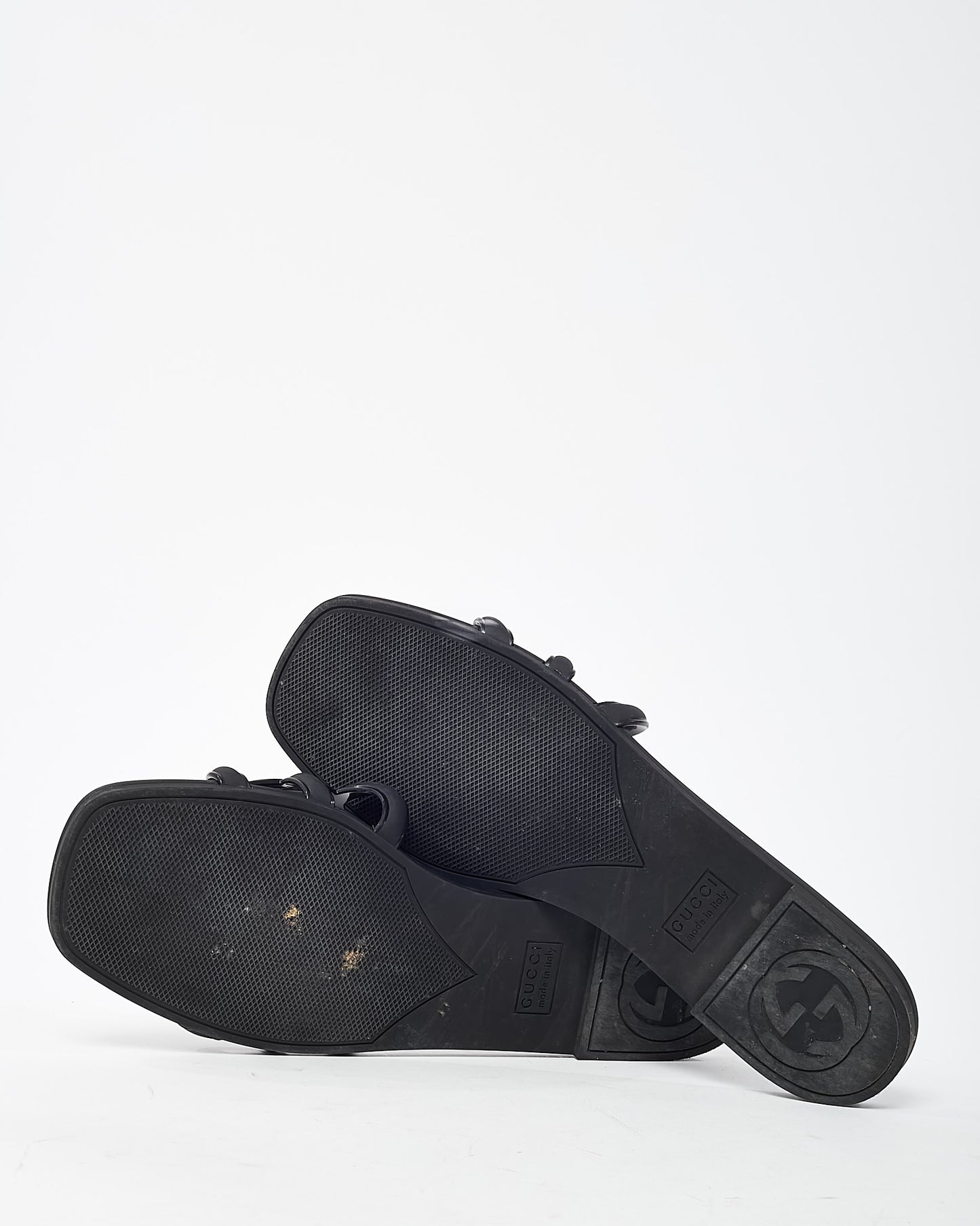 Gucci Black Rubber Interlocking G Slide Sandals - 41