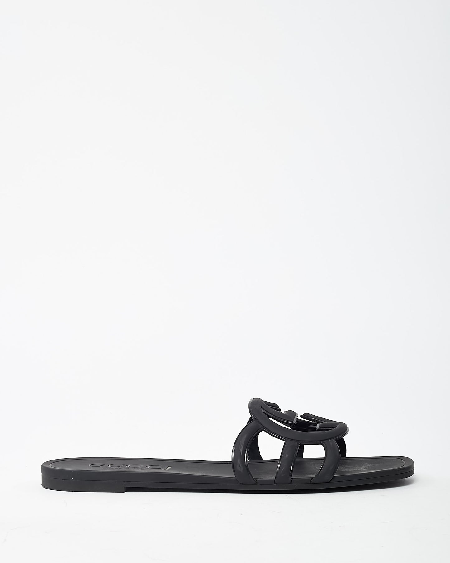 Gucci Black Rubber Interlocking G Slide Sandals - 41