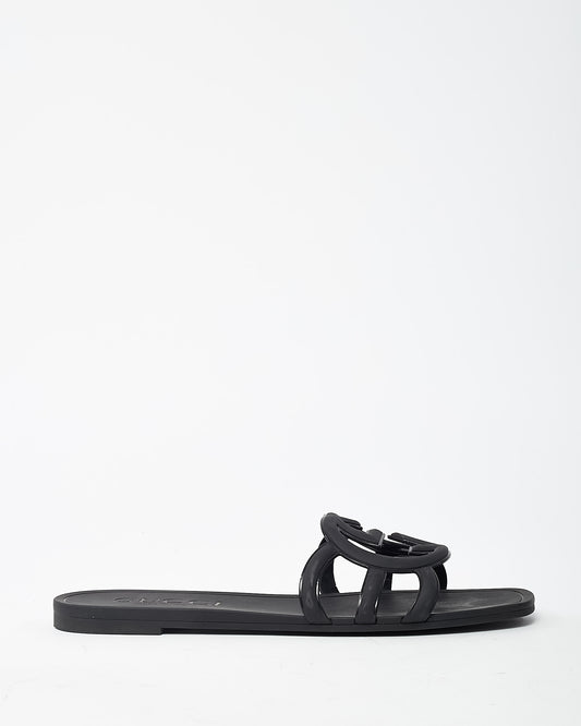 Gucci Black Rubber Interlocking G Slide Sandals - 41