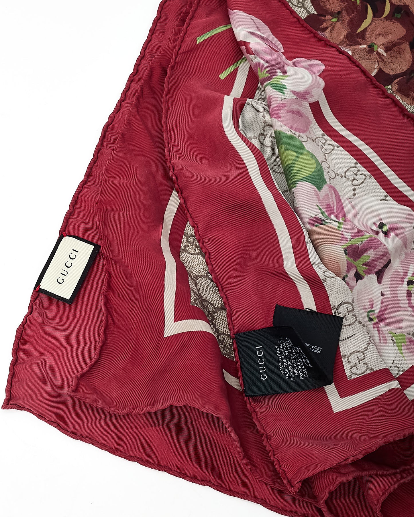Gucci Red and Beige GG Monogram Special Florio Printed Silk 90cm Scarf