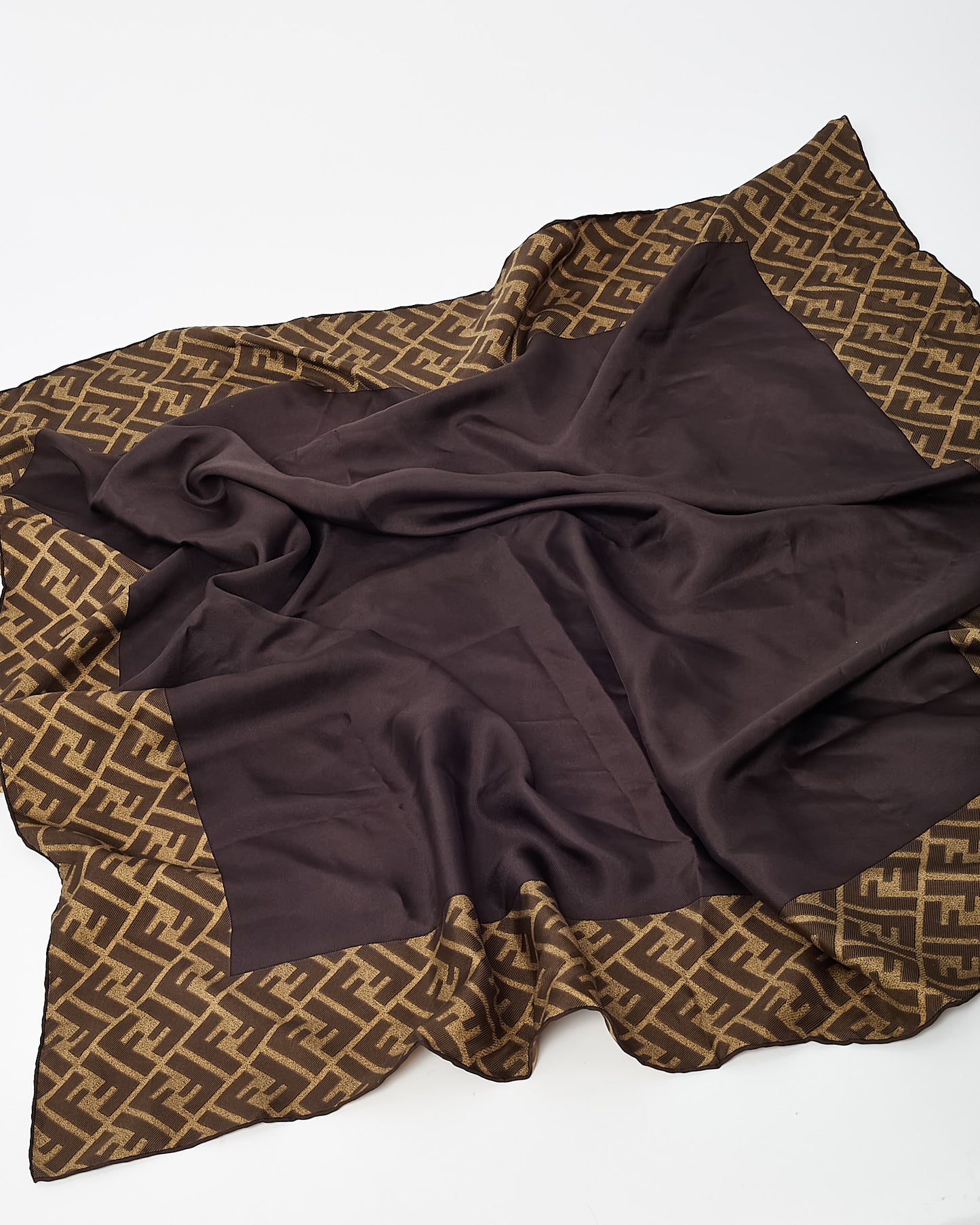 Fendi Brown FF Zucca Print Silk 90cm Scarf