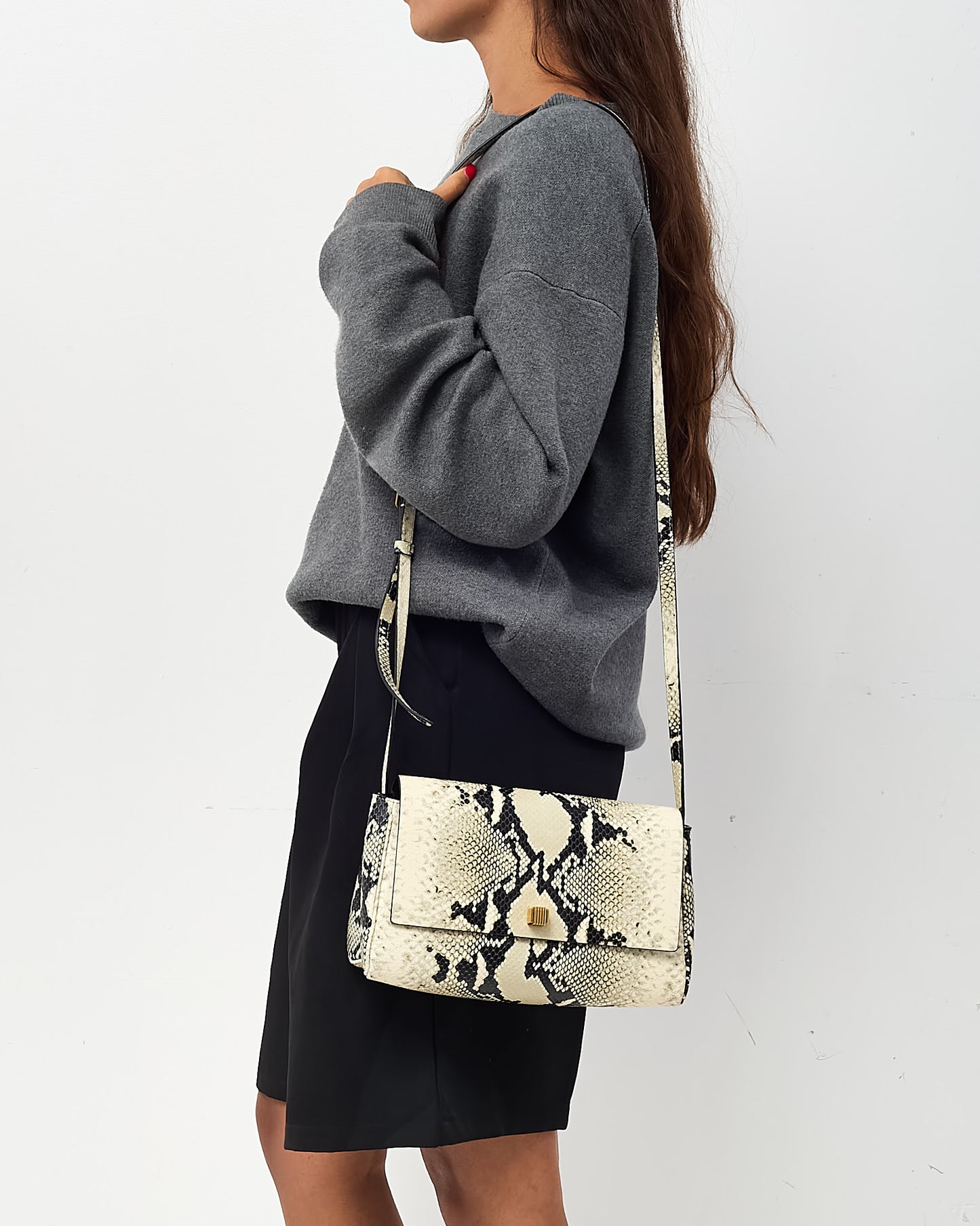 Khaite Cream Natural Python-Embossed Leather Audrey Flap Crossbody Bag