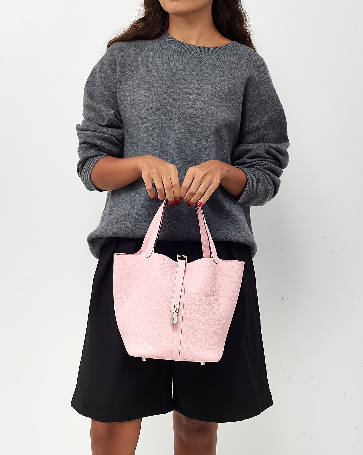 Hermès Pink Rose Sakura Clemence Leather Picotin 22 PHW