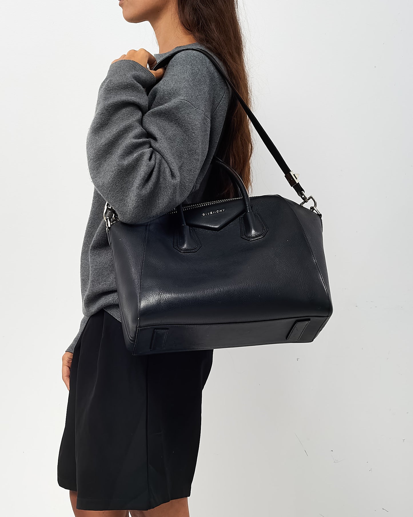 Givenchy Black Grained Leather Medium Antigona Bag