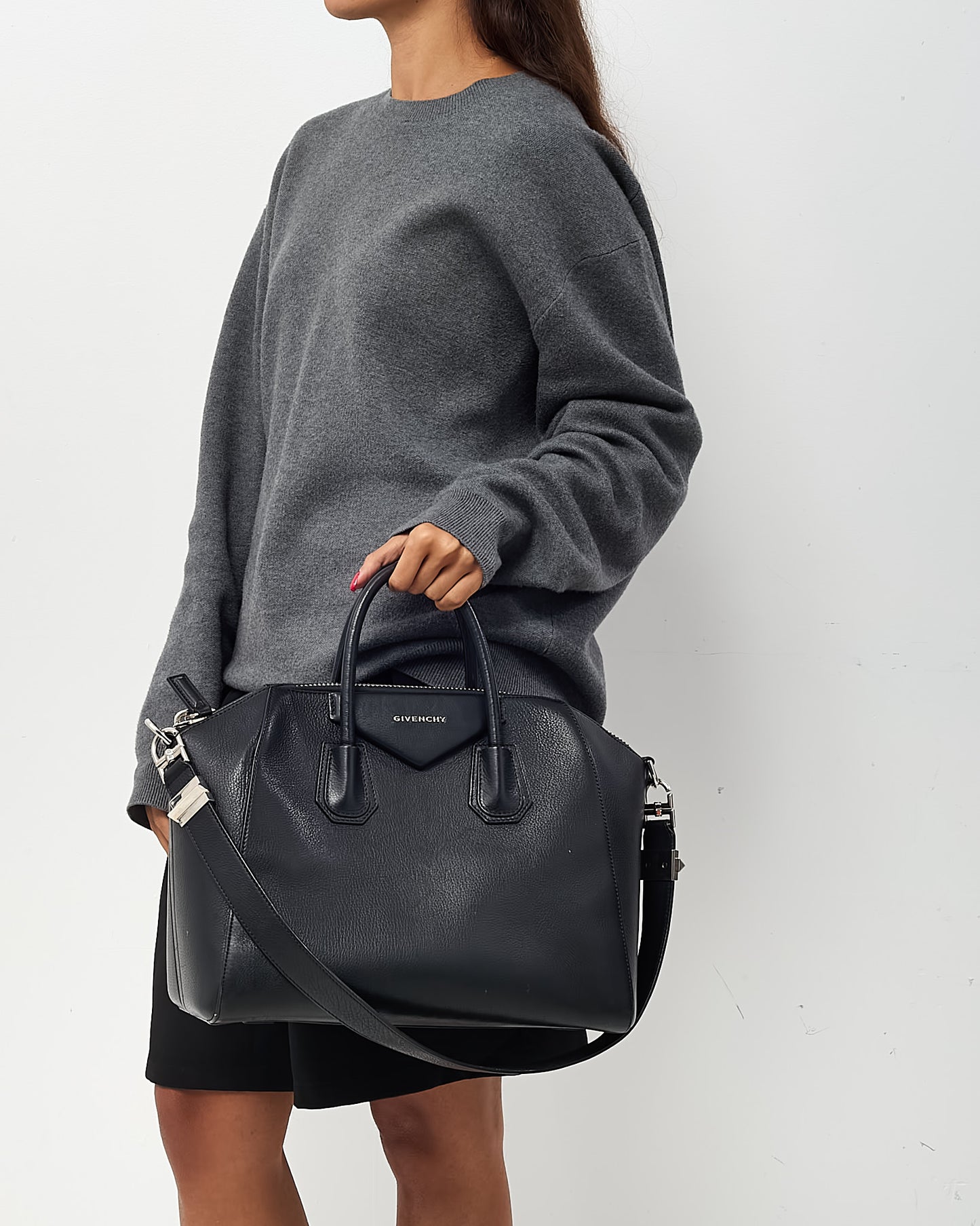 Givenchy Black Grained Leather Medium Antigona Bag