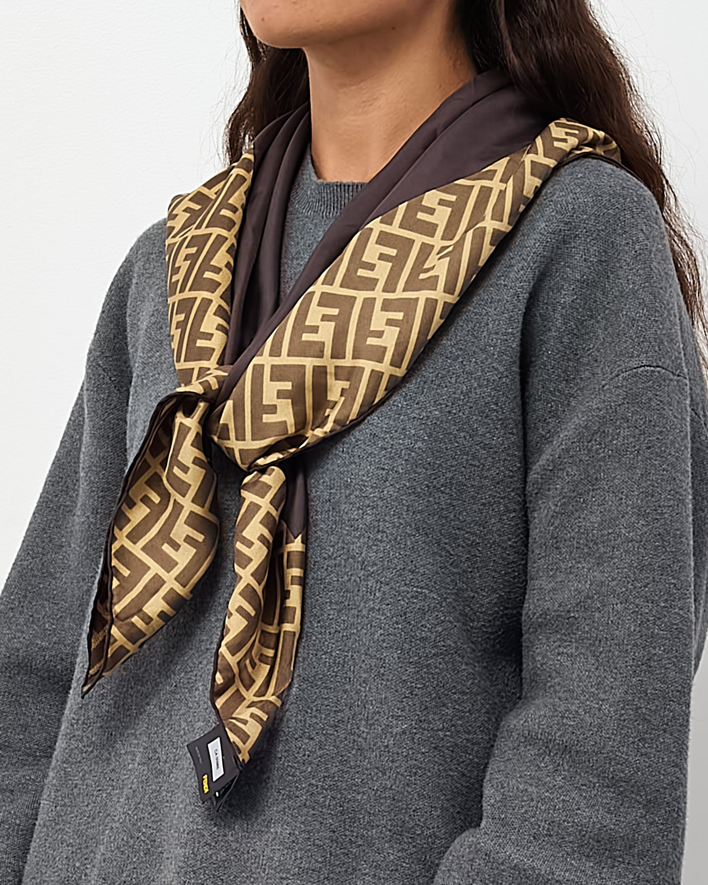 Fendi Brown FF Zucca Print Silk 90cm Scarf