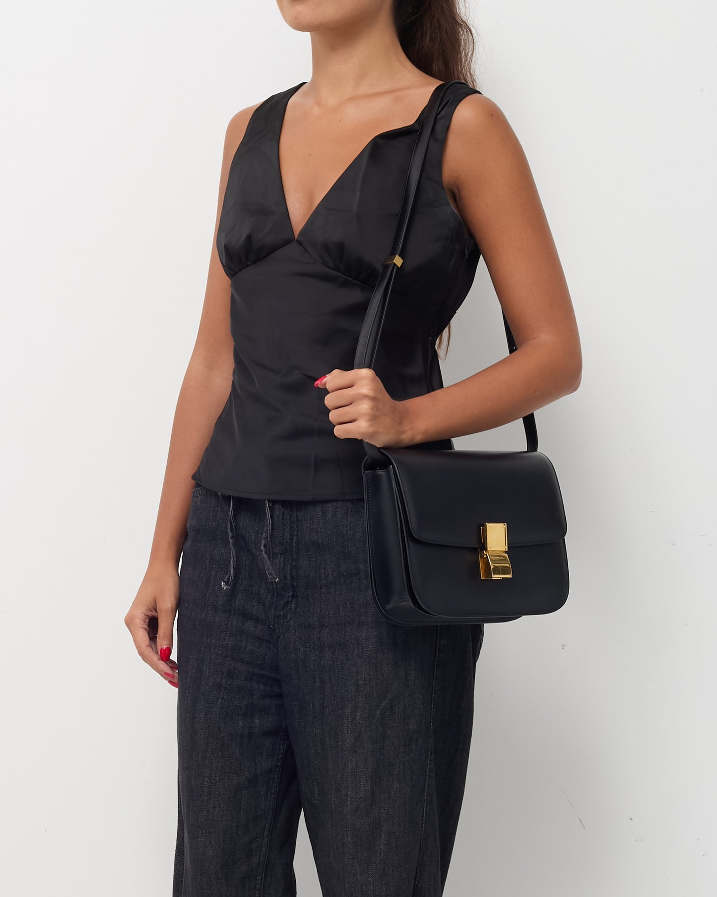 Celine Black Calfskin Leather Medium Box Bag GHW