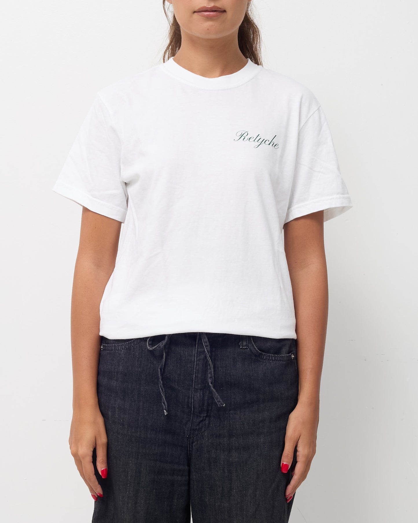Retyche White Cotton Green "Hot Girls Shop at Retyche" T-Shirt