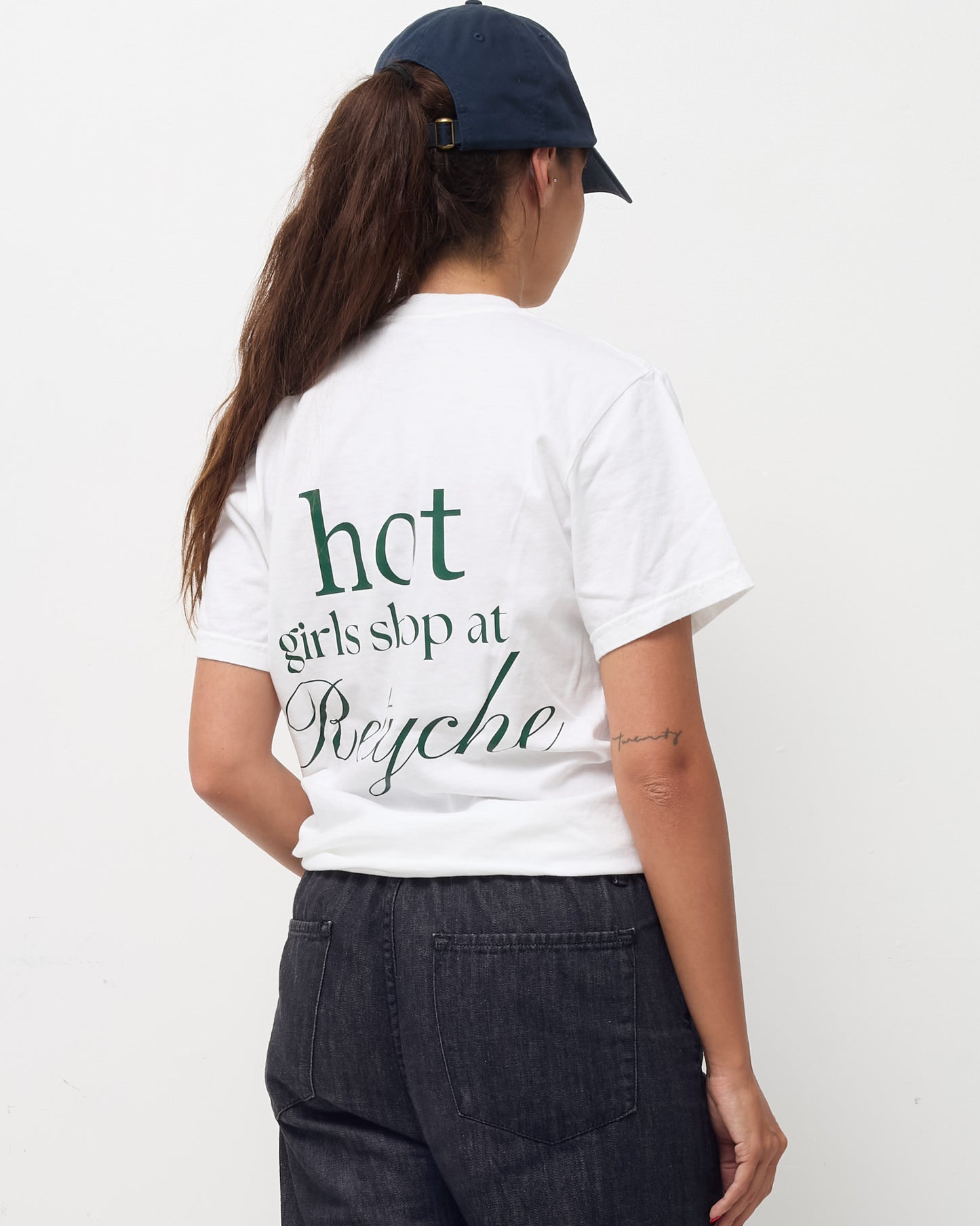 Retyche White Cotton Green "Hot Girls Shop at Retyche" T-Shirt