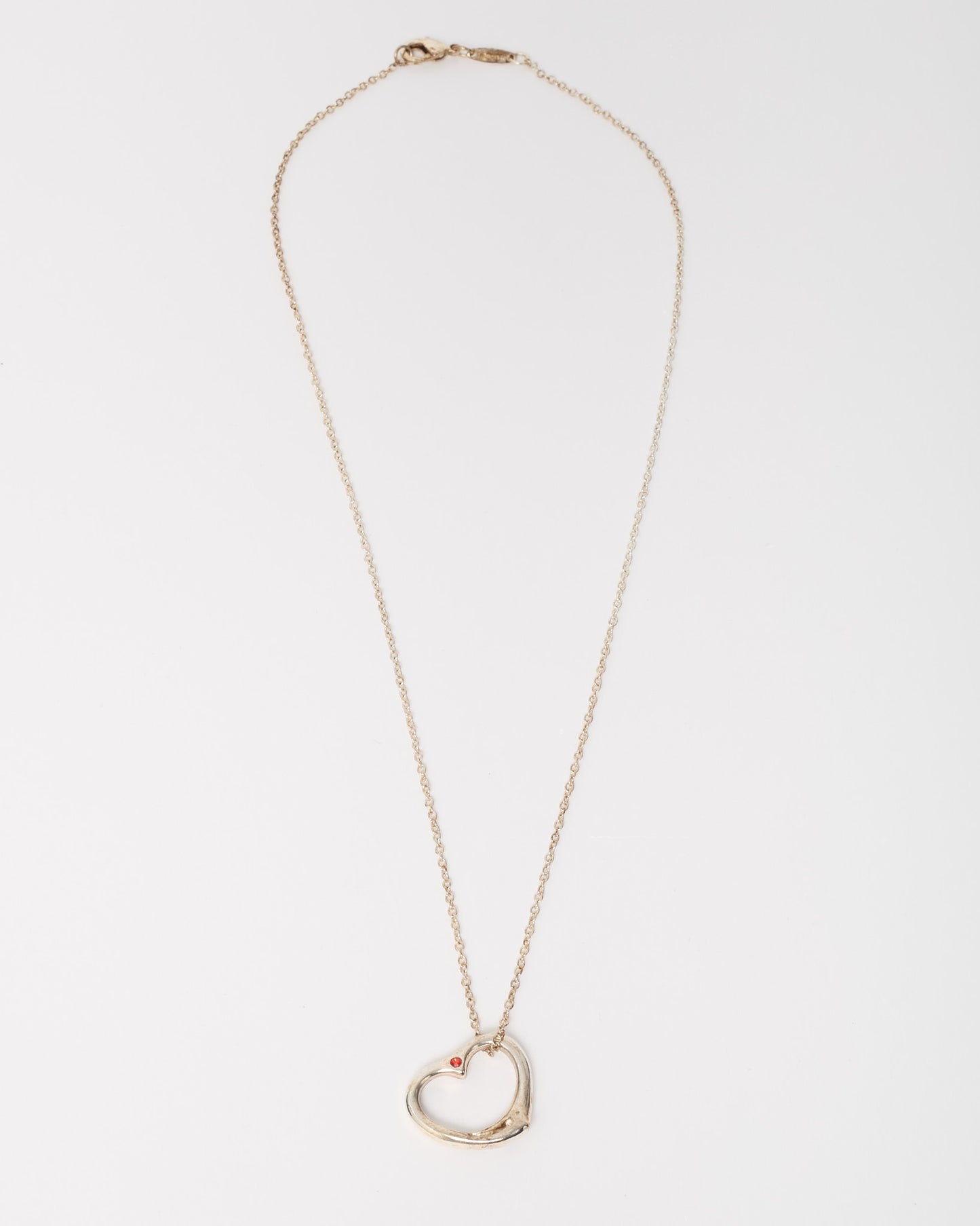Tiffany & Co. Sterling Silver Pink Sapphire Elsa Peretti Open Heart Pendant Necklace