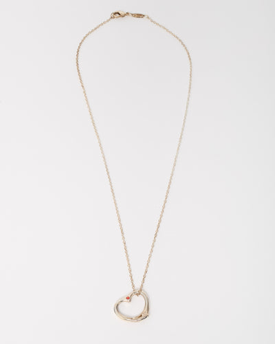 Tiffany & Co. Sterling Silver Pink Sapphire Elsa Peretti Open Heart Pendant Necklace