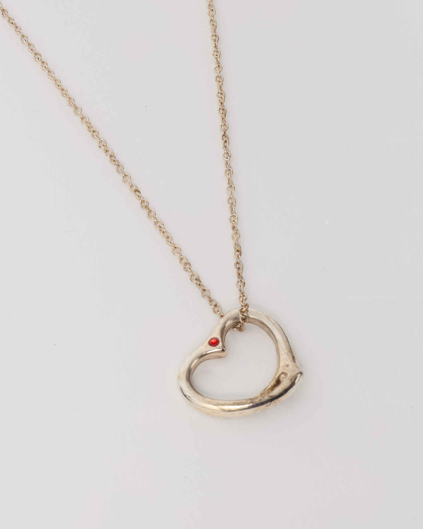Tiffany & Co. Sterling Silver Pink Sapphire Elsa Peretti Open Heart Pendant Necklace