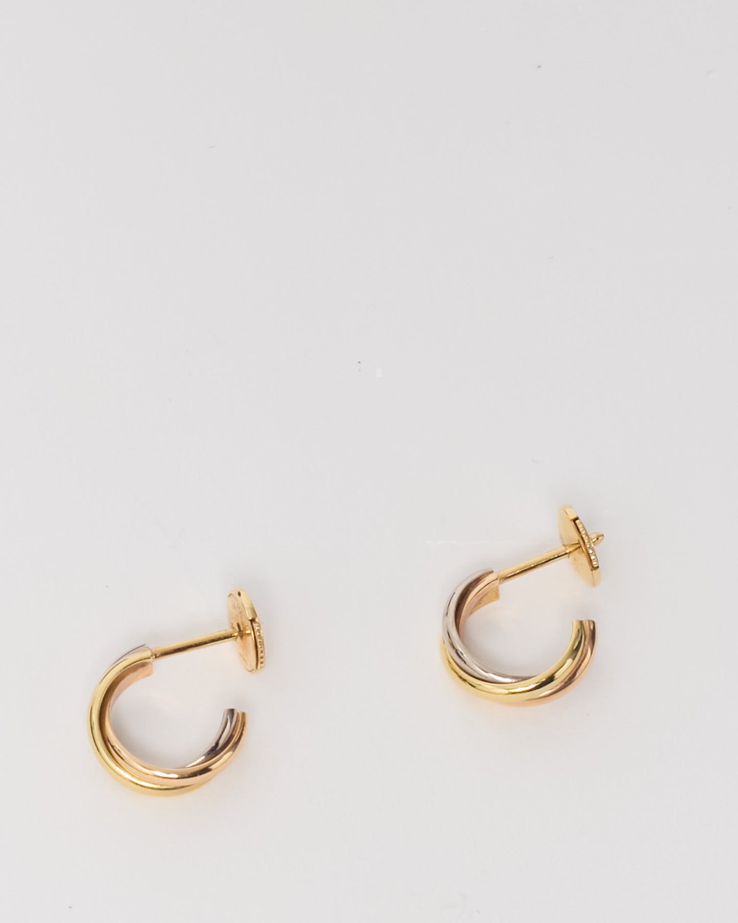 Cartier White/Yellow/Rose Tri-Color Gold Twisted Hoop Trinity Stud Earrings