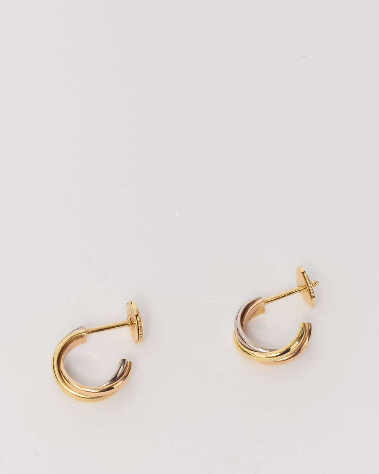 Cartier White/Yellow/Rose Tri-Color Gold Twisted Hoop Trinity Stud Earrings