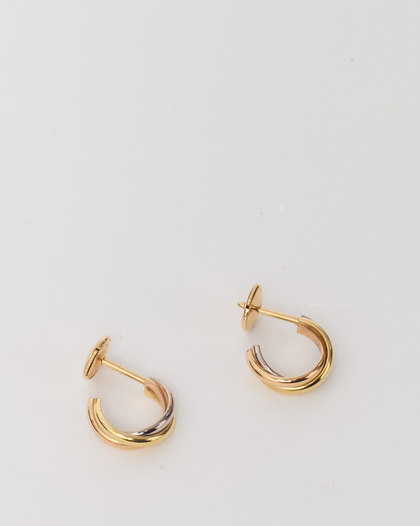 Cartier White/Yellow/Rose Tri-Color Gold Twisted Hoop Trinity Stud Earrings