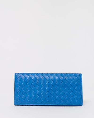 Bottega Veneta Blue Intrecciato Leather Bi-Fold Long Wallet