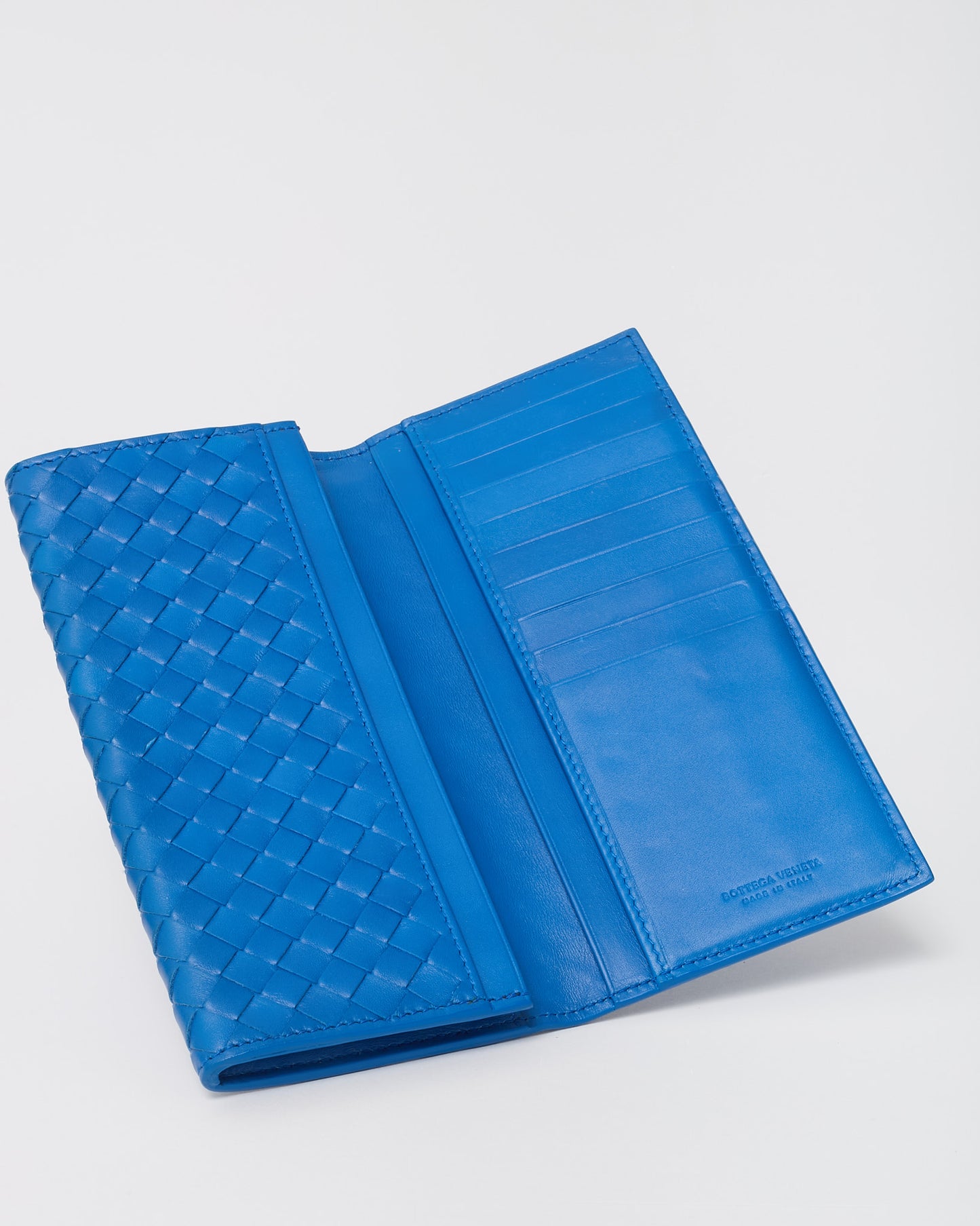 Bottega Veneta Blue Intrecciato Leather Bi-Fold Long Wallet