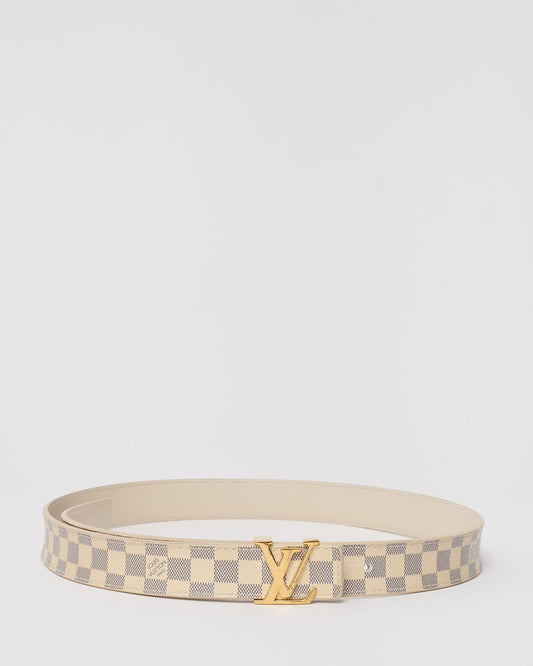 Louis Vuitton White Damier Azur Coated Canvas GHW LV Initials 25mm Belt - 60/32
