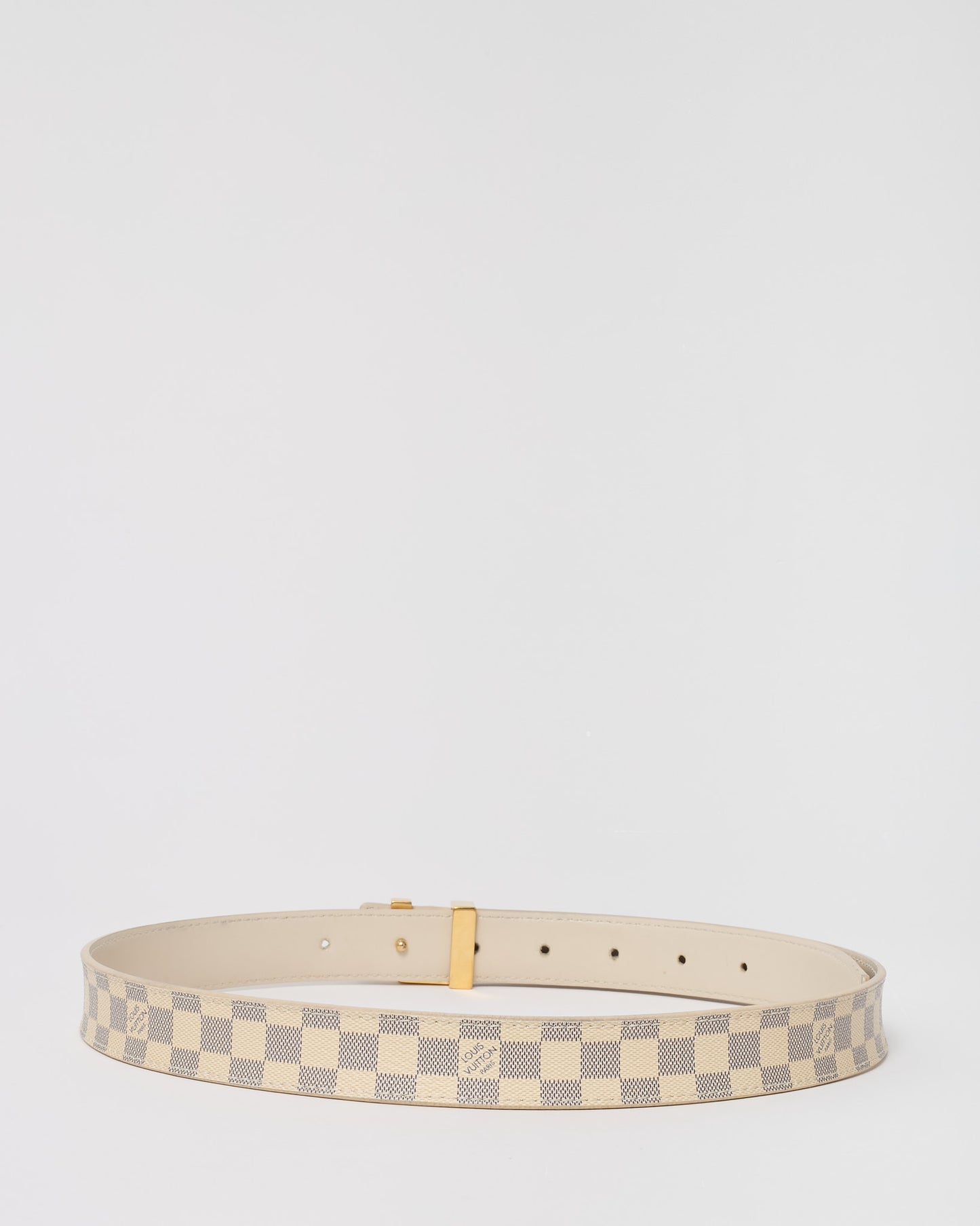 Louis Vuitton White Damier Azur Coated Canvas GHW LV Initials 25mm Belt - 60/32