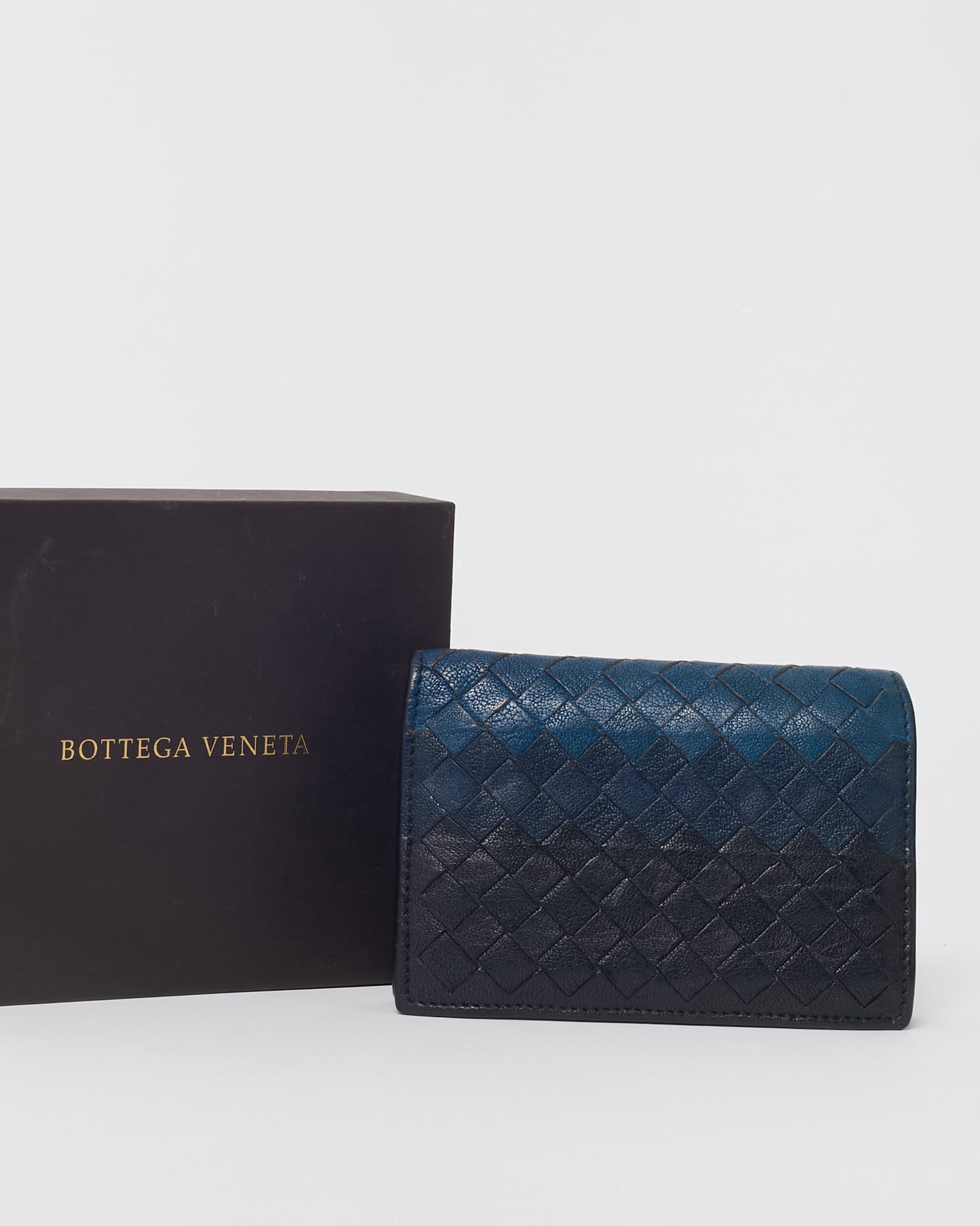 Bottega Veneta Black and Blue Ombre Intrecciato Leather Bi-Fold Pocket Organizer Wallet