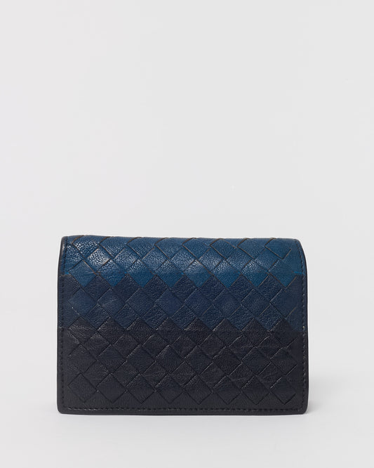 Bottega Veneta Black and Blue Ombre Intrecciato Leather Bi-Fold Pocket Organizer Wallet