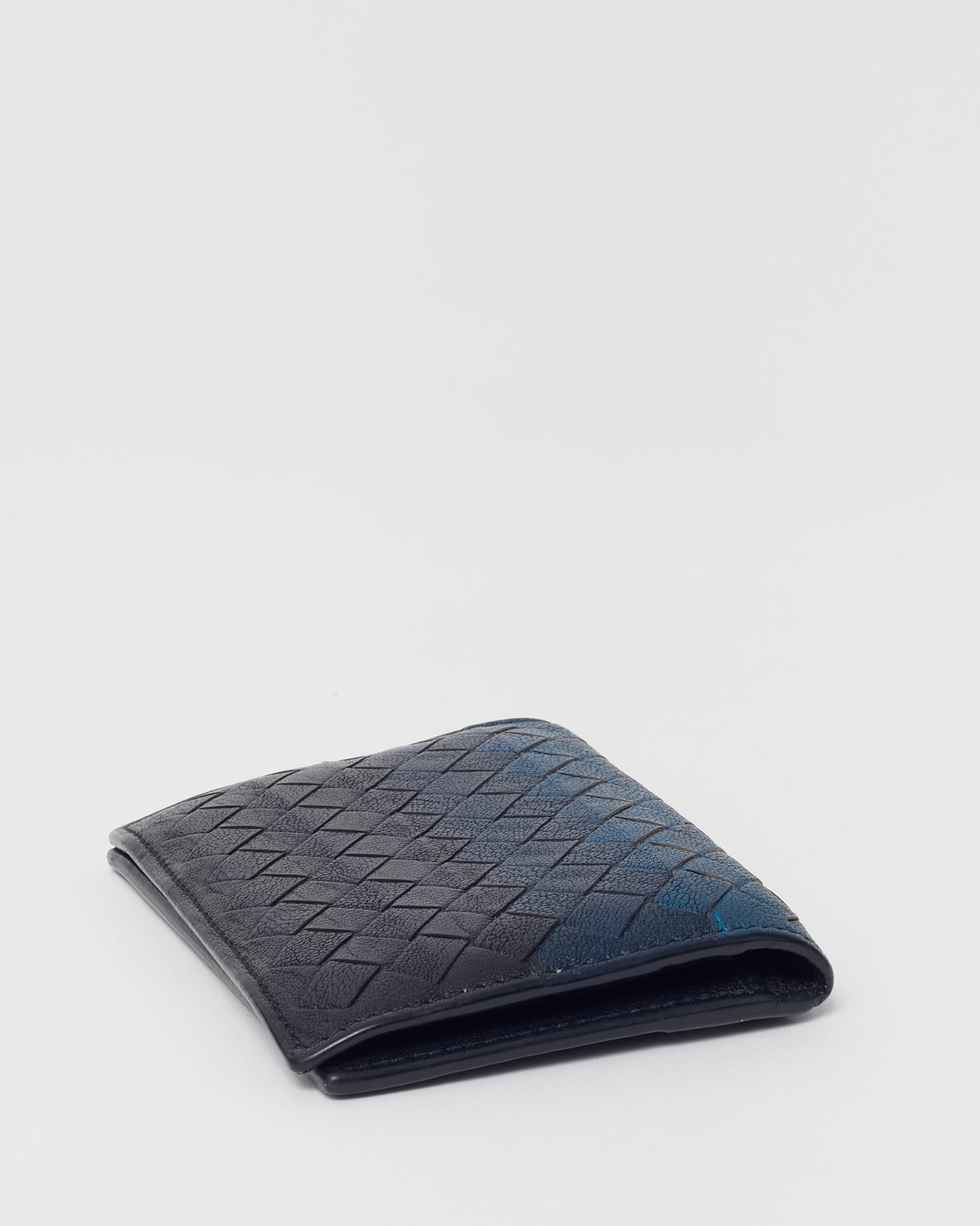 Bottega Veneta Black and Blue Ombre Intrecciato Leather Bi-Fold Pocket Organizer Wallet