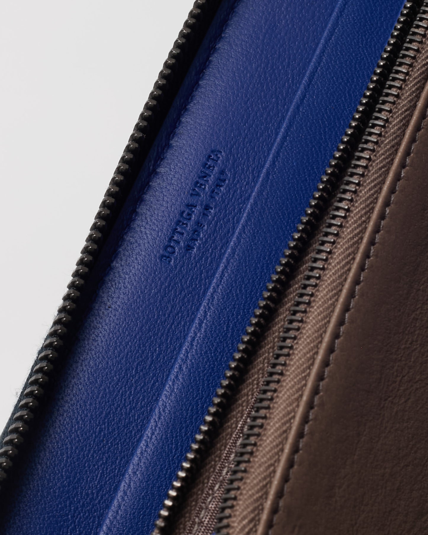Bottega Veneta Black Intrecciato Leather and Blue Stripe Long Zippy Wallet