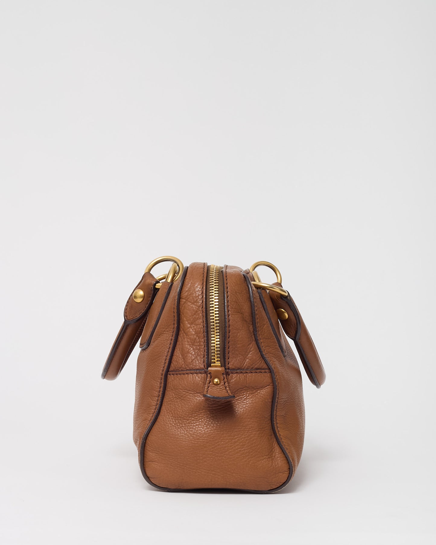 Miu Miu Brown Leather Logo Bowler Top Handle Bag