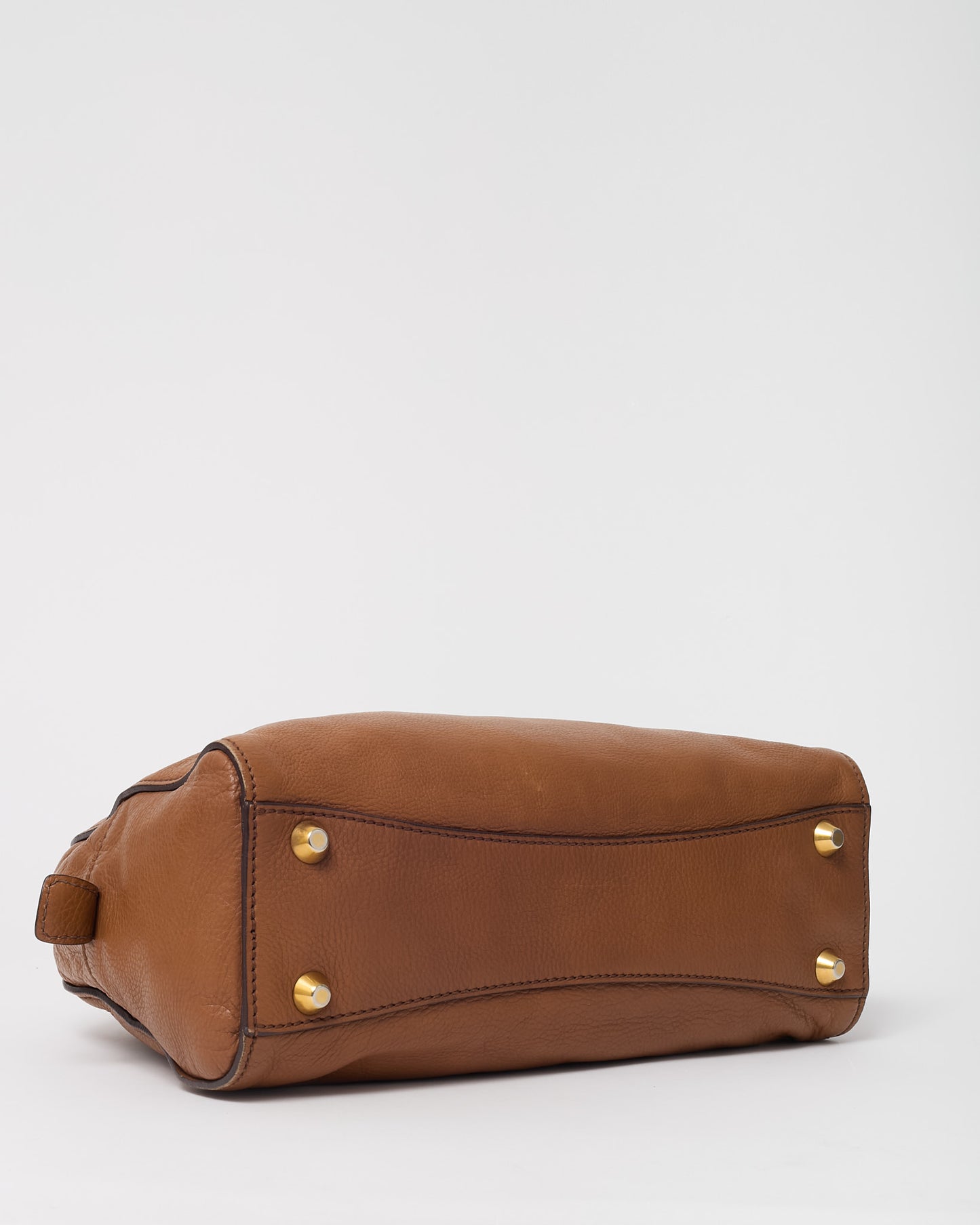 Miu Miu Brown Leather Logo Bowler Top Handle Bag