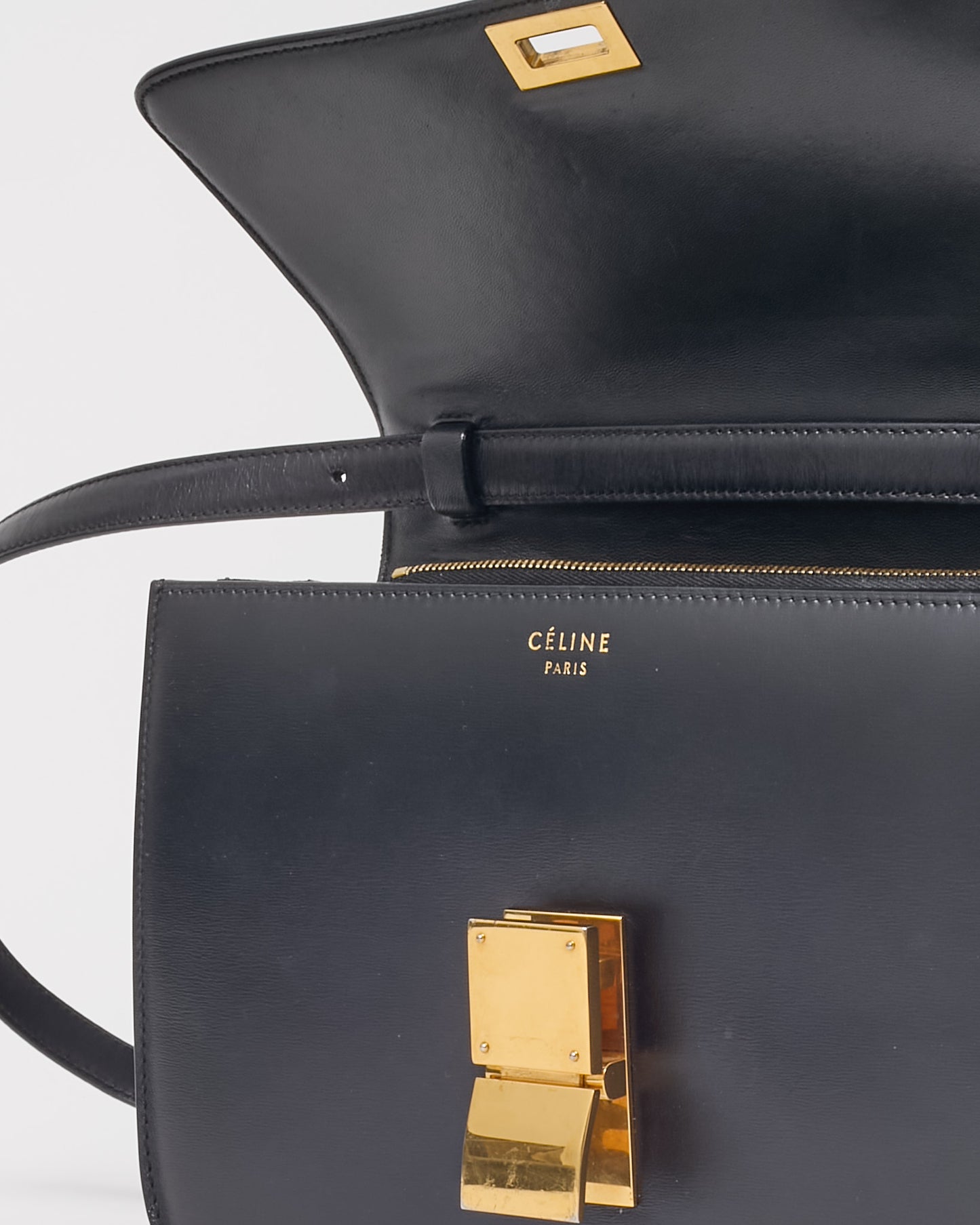 Celine Black Calfskin Leather Medium Box Bag GHW