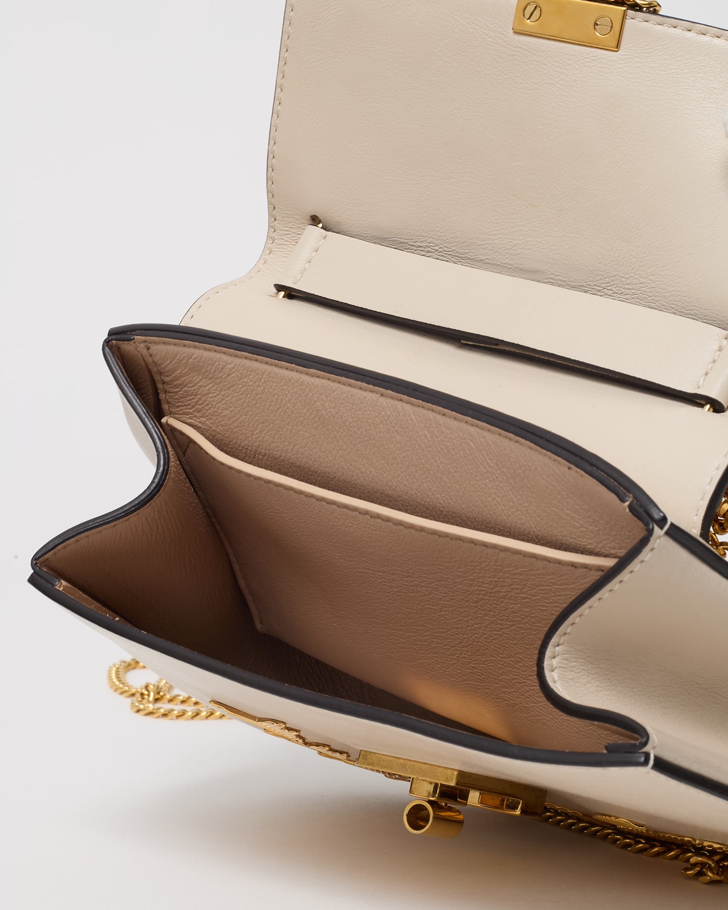 Chloé Off-White Calfskin Leather Gold Palm Tree Embellished Detail Drew Crossbody Bag