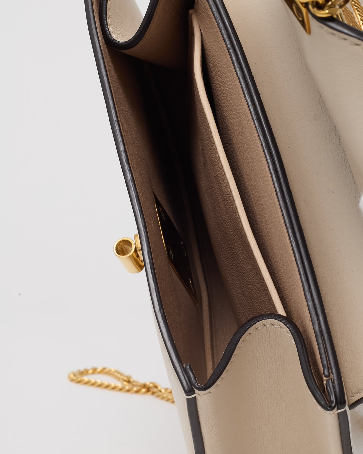 Chloé Off-White Calfskin Leather Gold Palm Tree Embellished Detail Drew Crossbody Bag