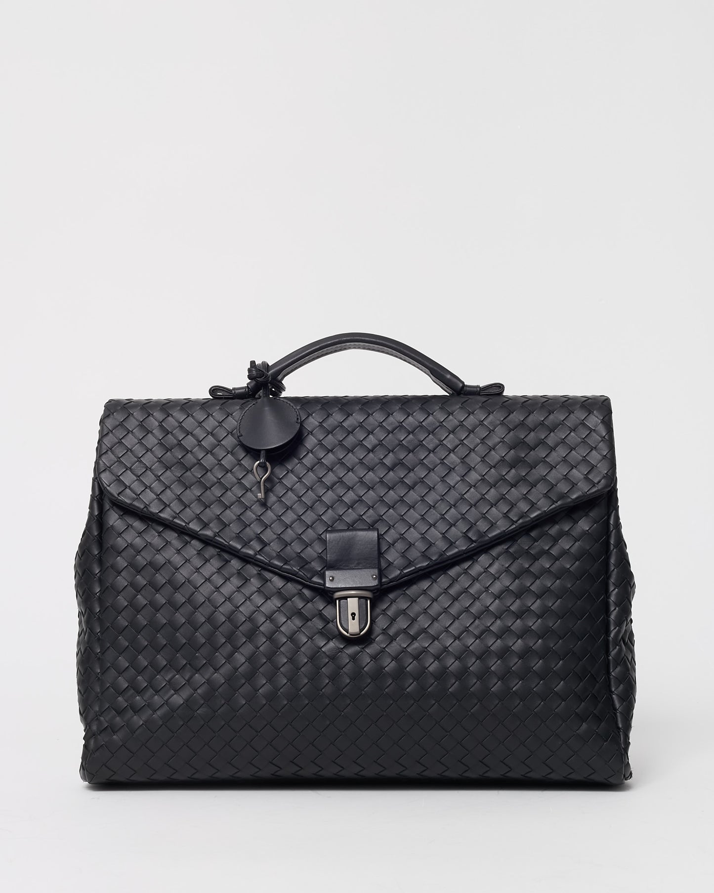 Bottega Veneta Black Intrecciato Leather Top Handle Briefcase