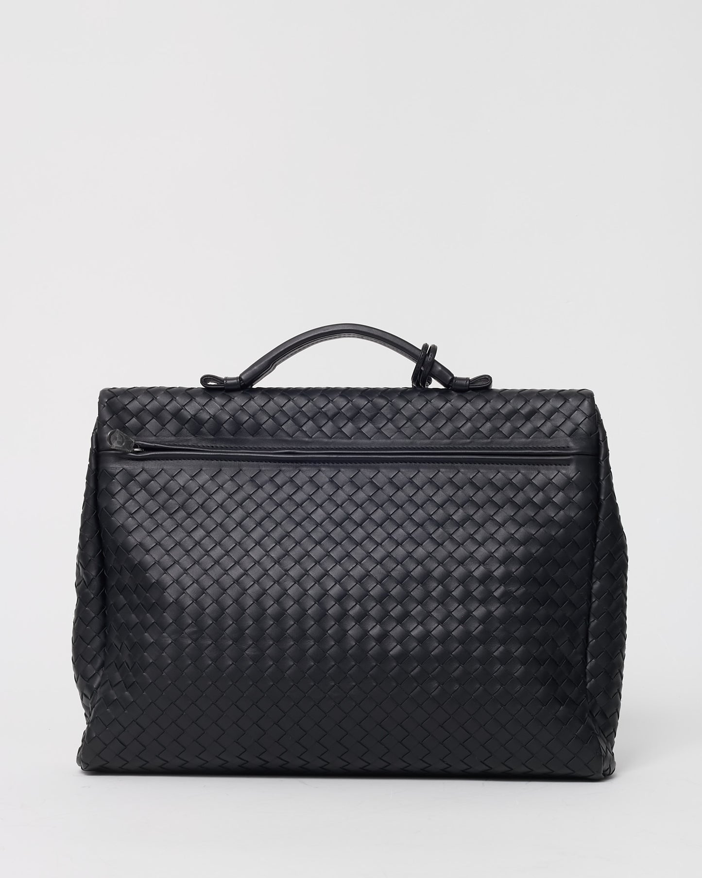 Bottega Veneta Black Intrecciato Leather Top Handle Briefcase