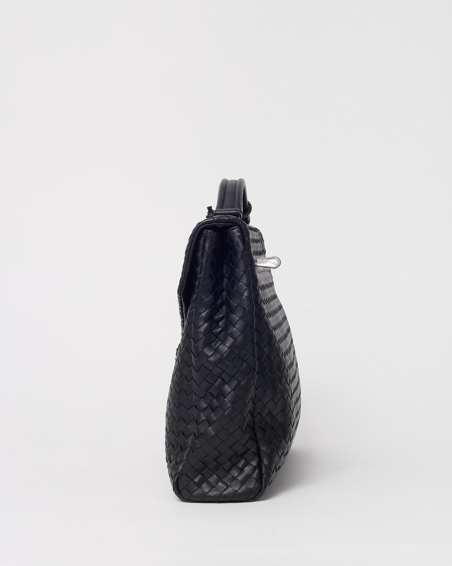 Bottega Veneta Black Intrecciato Leather Top Handle Briefcase