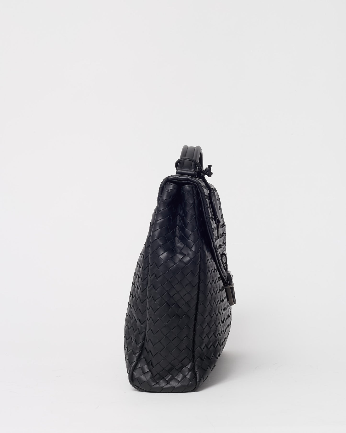 Bottega Veneta Black Intrecciato Leather Top Handle Briefcase