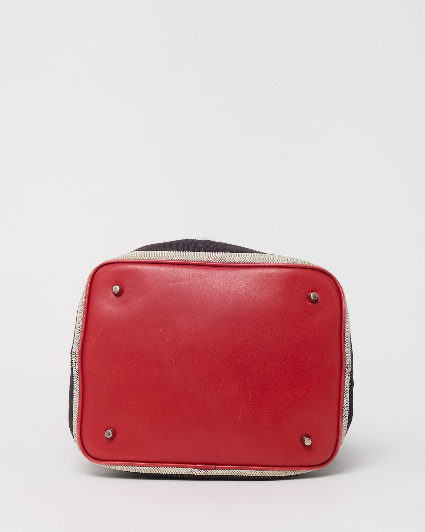 Burberry Beige Mega Check Canvas and Red Leather Medium Ashby Bucket Bag