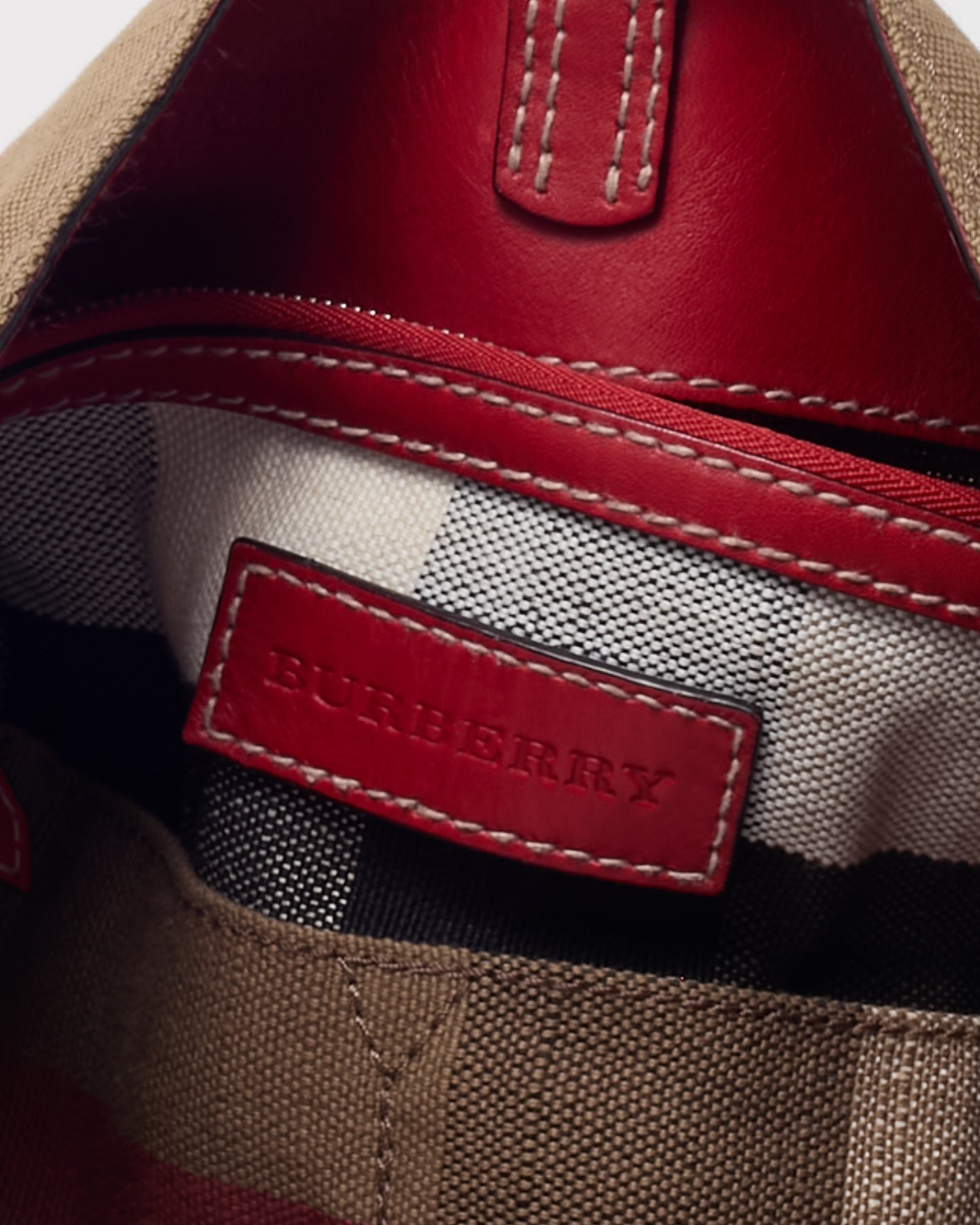 Burberry Beige Mega Check Canvas and Red Leather Medium Ashby Bucket Bag