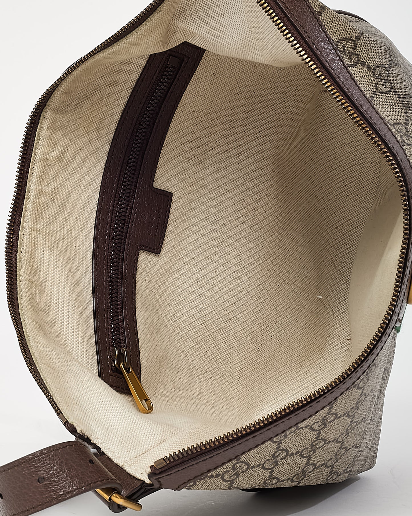 Gucci Beige and Beige Monogram GG Supreme Canvas Small Web Ophidia Half Moon Hobo Bag